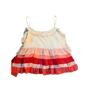 Pink Lily Tiered Ruffle Camisole Top Ombre Pink Red Spaghetti Strap Size Medium